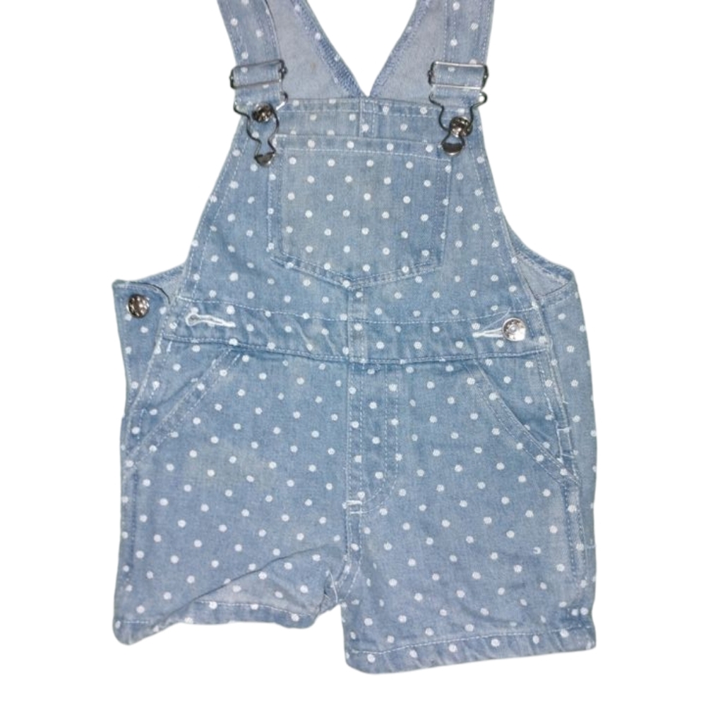 Blue and White Polka Dot Short Overalls